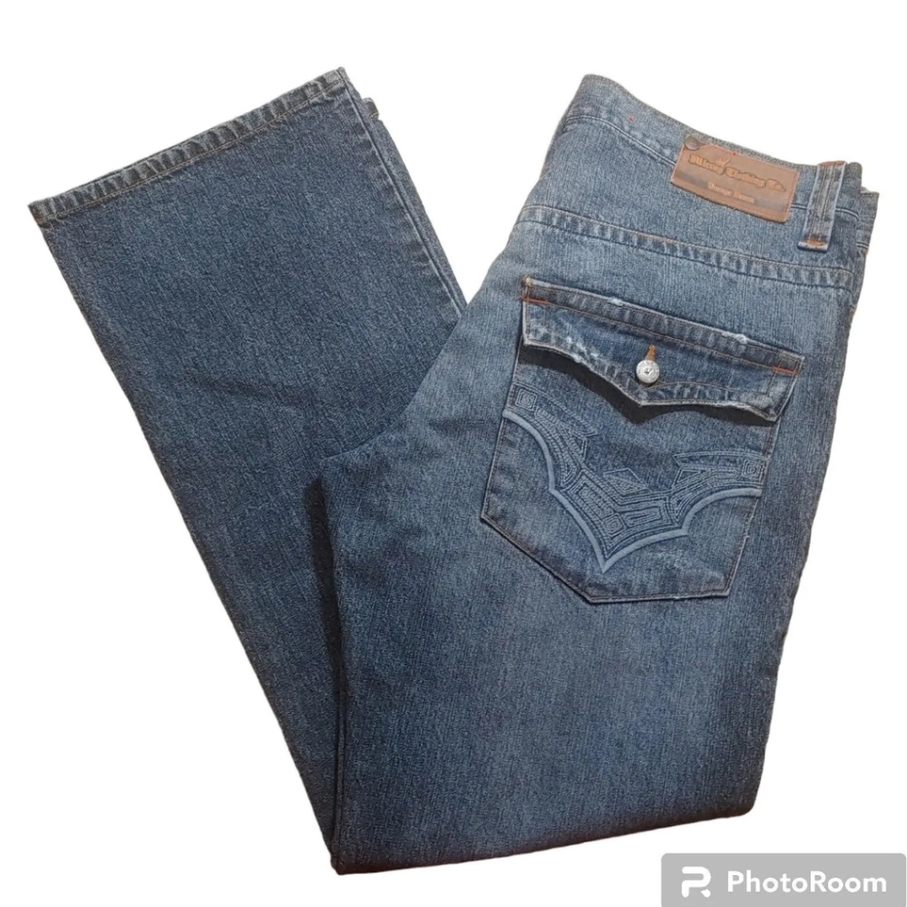 Micros Y2k Baggy Jeans Bootcut Blue Denim Relaxed Grunge Flap Pockets Fits 36/31